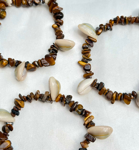 Tigers Eye Cowrie Shell Crystal Bracelet