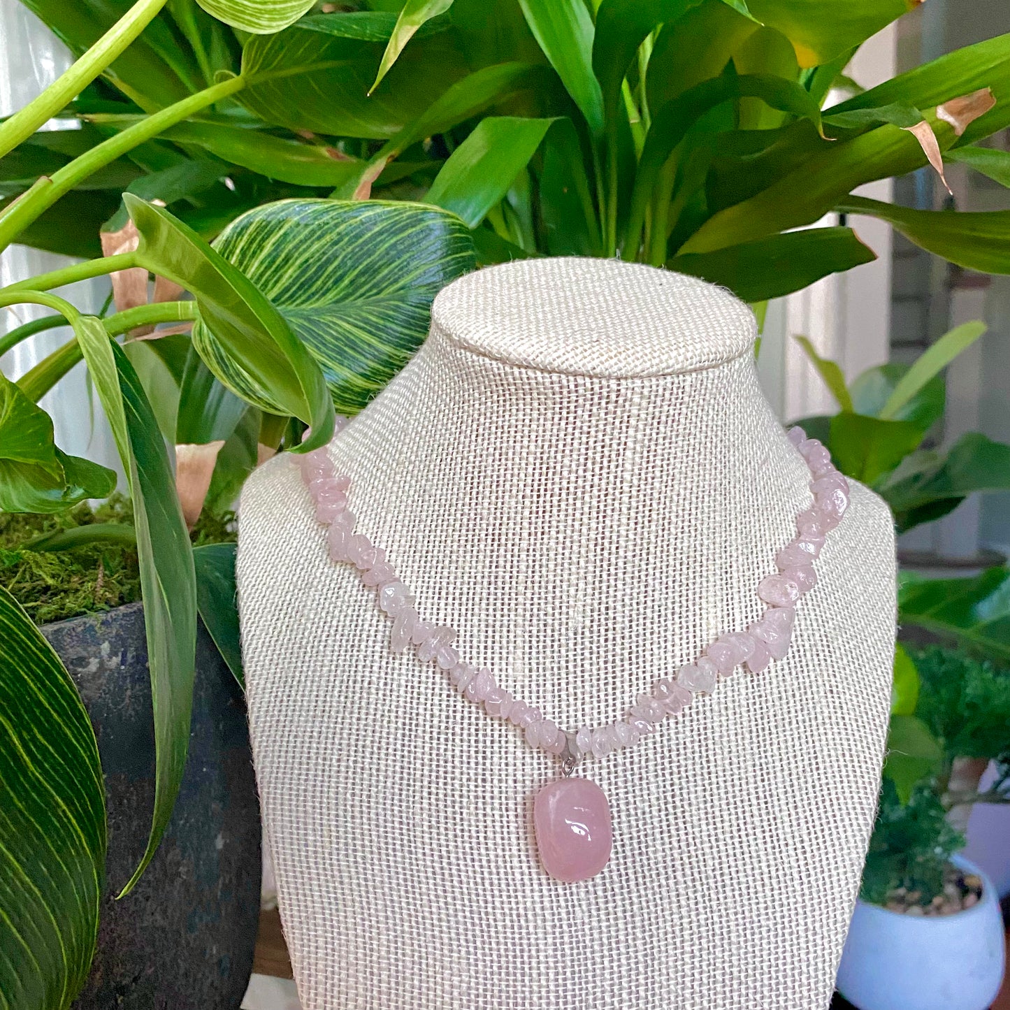 Rose Quartz Crystal Necklace C