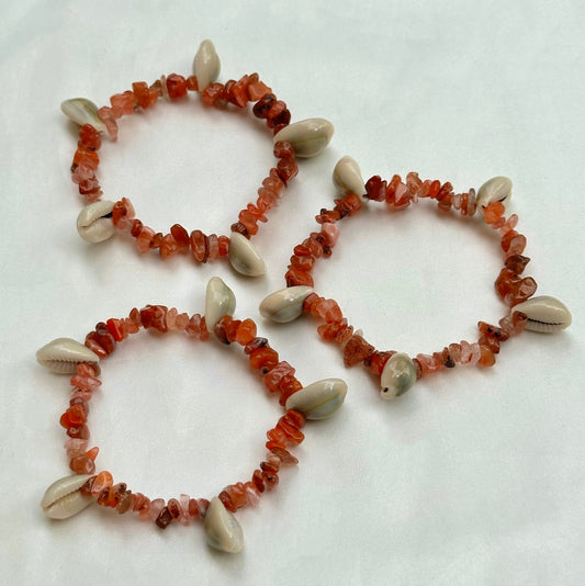 Carnelian Cowrie Shell Crystal Bracelet