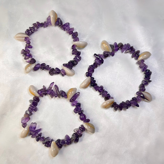 Amethyst Cowrie Shell Crystal Bracelet