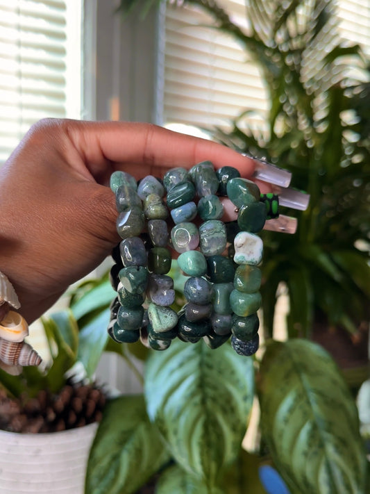 Tumbled Moss Agate Crystal Bracelet