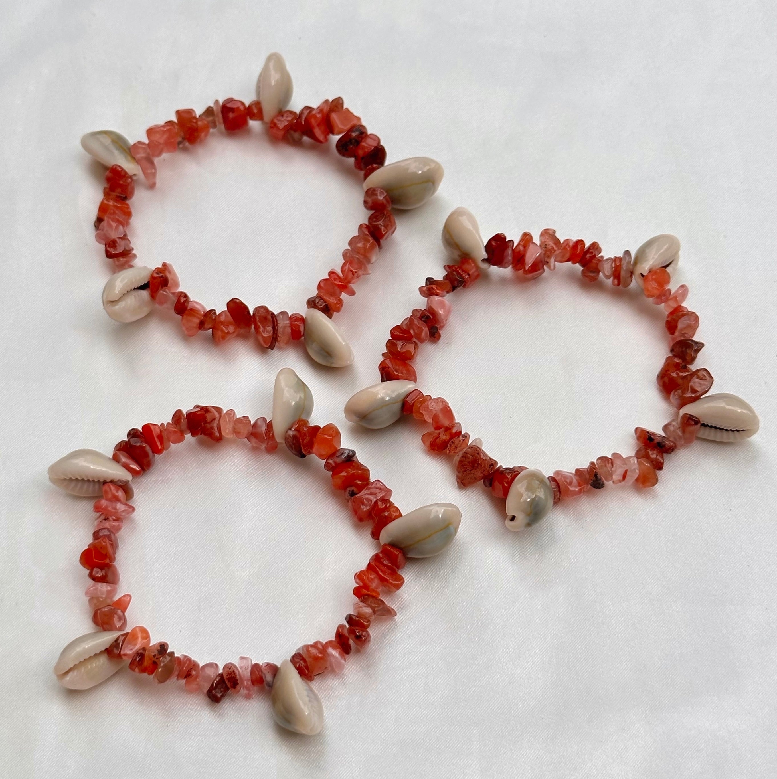 Red Agate Cowrie Shell Crystal Bracelet