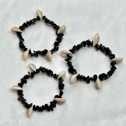 Black Obsidian Cowrie Shell Crystal Bracelet