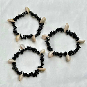 Black Obsidian Cowrie Shell Crystal Bracelet