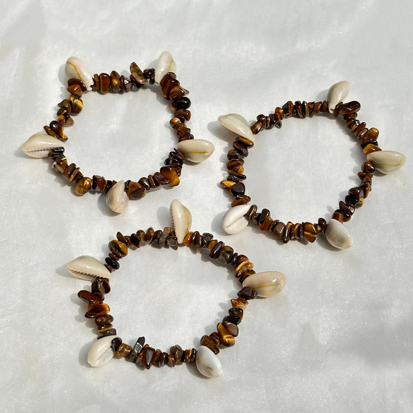 Tigers Eye Cowrie Shell Crystal Bracelet