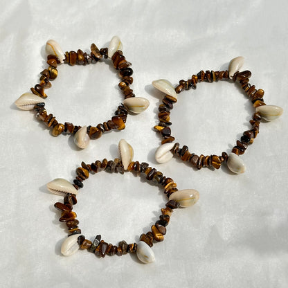 Tigers Eye Cowrie Shell Crystal Bracelet