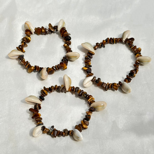 Tigers Eye Cowrie Shell Crystal Bracelet