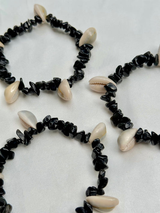 Black Obsidian Cowrie Shell Crystal Bracelet